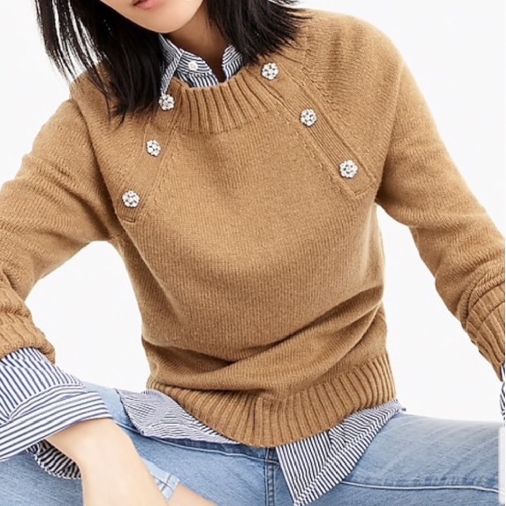 Jcrew crew check sweater with jeweled buttons